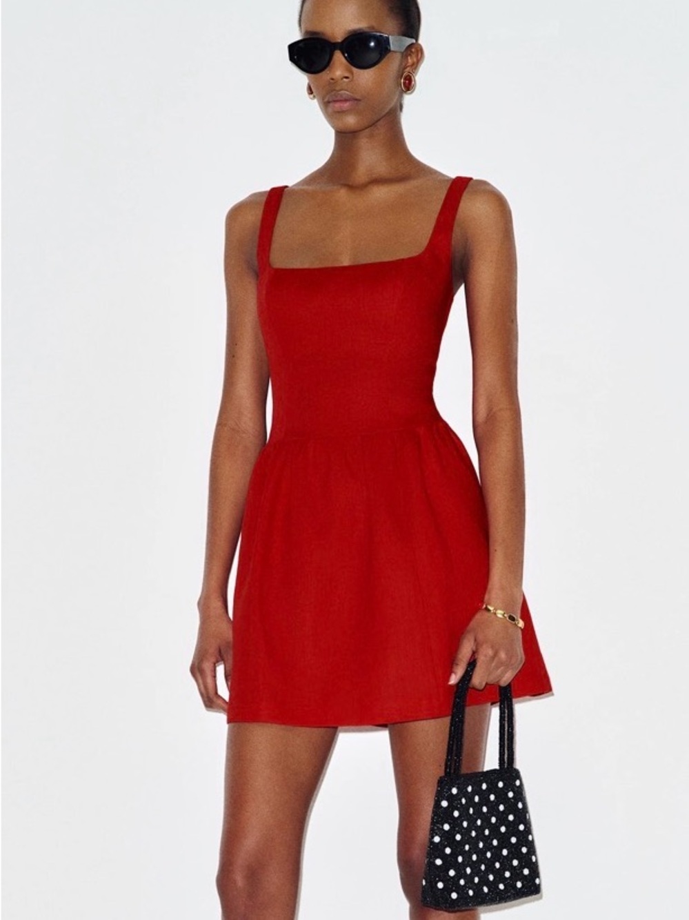 Janu Linen Mini Dress Reformation Red Square-Neck